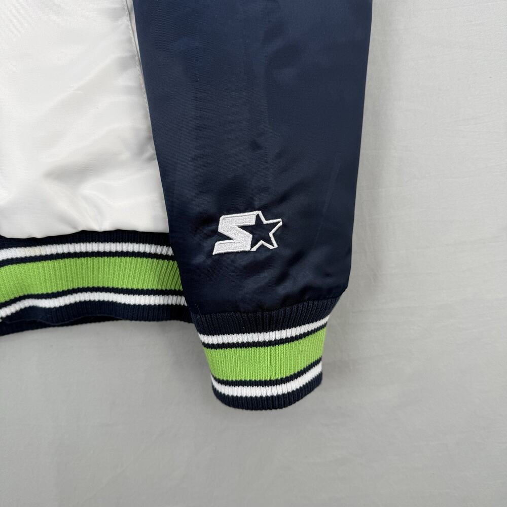 Starter NFL Seattle Seahawks Full Snap Navy White Satin Quilted Jacket Sz Medium - Picture 3 of 11